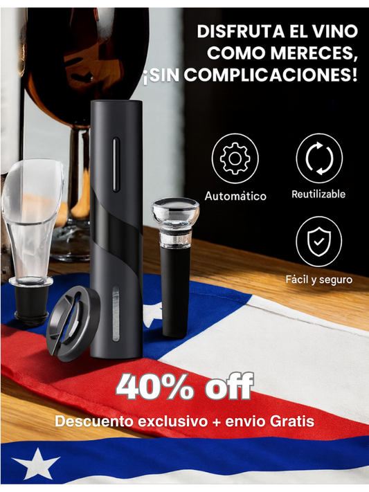Sacacorchos Eléctrico 4 en 1- Descorcha fácil con WinePro®